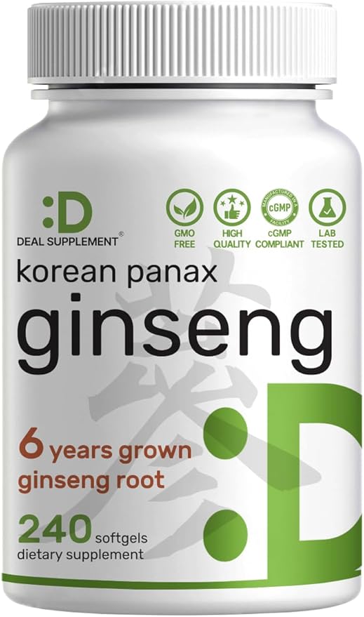 Korean Red Panax Ginseng Root Extract, 7,500mg Serving, 240 Softgels – 150mg Active Ginsenosides