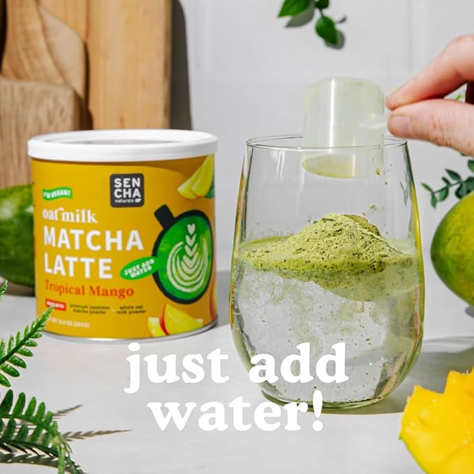 Sencha Naturals Oat Milk Matcha Latte Mix, Tropical Mango, 8.5 oz | Vegan, Dairy Free, Gluten Free Instant Latte Powder for Smoothies & Lattes | Premium Japanese Matcha Green Tea
