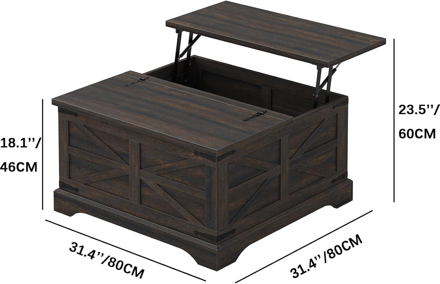Furnideco Square Coffee Table with Storage Farmhouse Coffee Table with Lifting Top Modern Wood Center Table for Living Room Home Office, Dark Brown