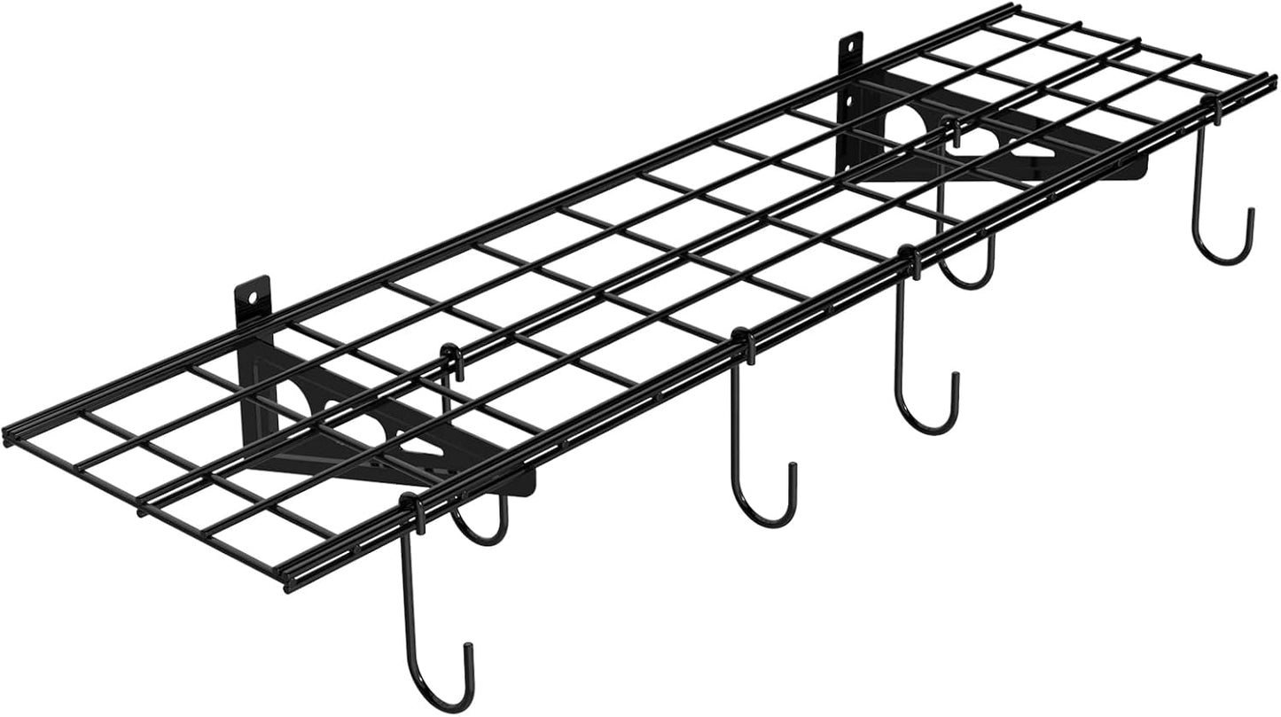 FLEXIMOUNTS Garage Wall Shelving, 1x4 ft, Includes 6 Bike Hooks, Wall Shelf Garage Organization System w/Bike Hangers, Storage Rack, Floating Shelves, 150 lbs Weight Capacity (1 Pack), Classic Series