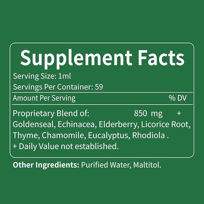 Goldenseal & Echinacea Drops for Immunity Boost, Healthy Respiratory Function, Herbal Supplements with Elderberry Licorice Root Thyme Chamomile Extract. 2oz