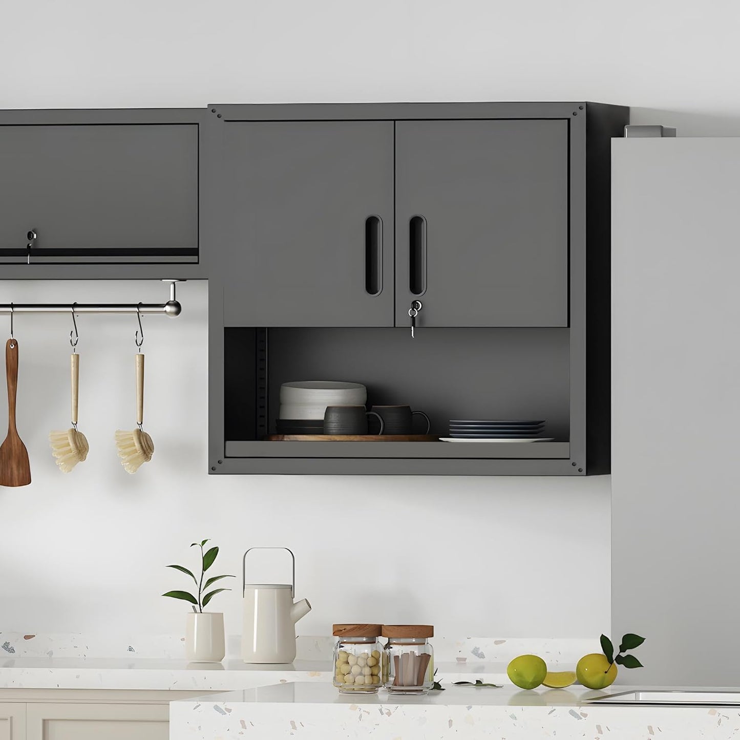 Metal Wall Cabinet, Garage Wall Cabinet with Adjustable Shelf for Garage, Tool Room, Kitchen, Assembly Required(Black)