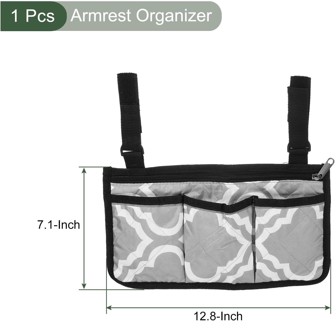 YOKIVE Armrest Organizer, Waterproof Chair Snack Storage Bag with Straps, Great for Camping Beach Daily Use, (Grey White, 4 Pockets)