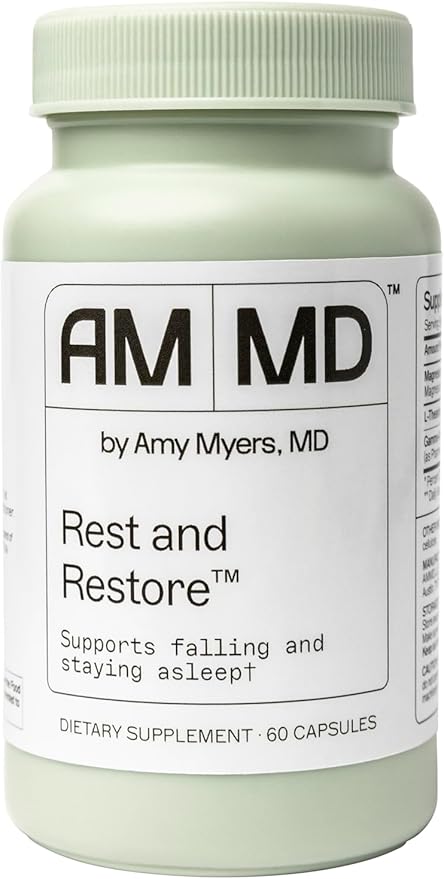 Amy Myers MD Rest and Restore - Supports Restful Sleep, Sleep Cycle Balance & Overnight Rejuvenation - Non-Habit Forming - Gluten-Free - 60 Capsules (30 Servings)