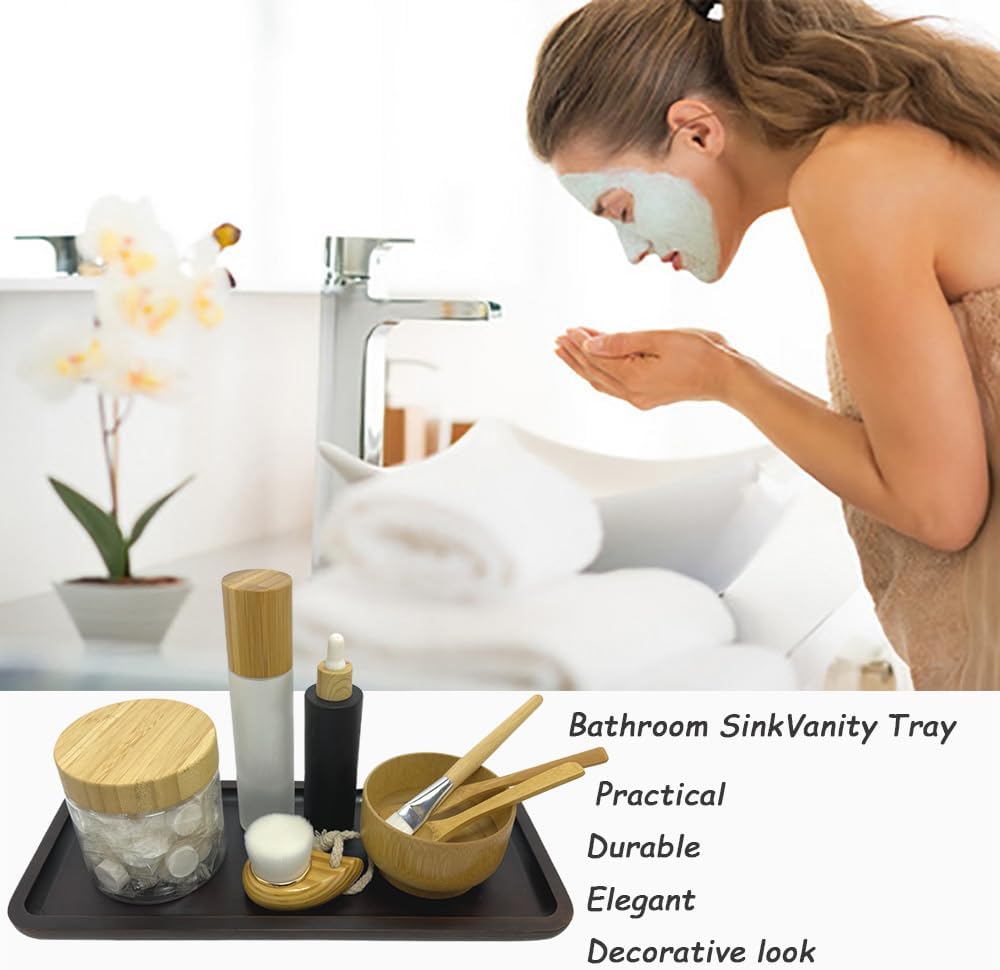 Wood Vanity Tray, Bathroom Counter Solid Walnut Organizer, Toilet Tank Top Wooden Serving Plate for Dinner Tea Coffee (Natural Walnut Color, 14 x 5.9 inch)