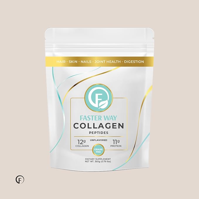 Faster Way - Collagen Peptides - 12g Hydrolyzed Collagen + 11g Protein Per Serving - Hair, Skin & Nails - Amino Acids - Grass-Fed - Sugar, Gluten & Dairy Free - Non-GMO -Unflavored Powder -30 Servings
