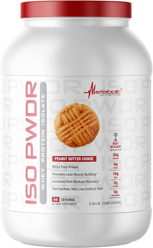 Metabolic Nutrition Whey Protein Isolate ISO PWDR Peanut Butter Cookie, 3.04lb, 23 Servings, 26g Protein, Fast Digesting, Zero Carbs, Delicious Flavor, Very Low Carbs & Fat, Zero Lactose