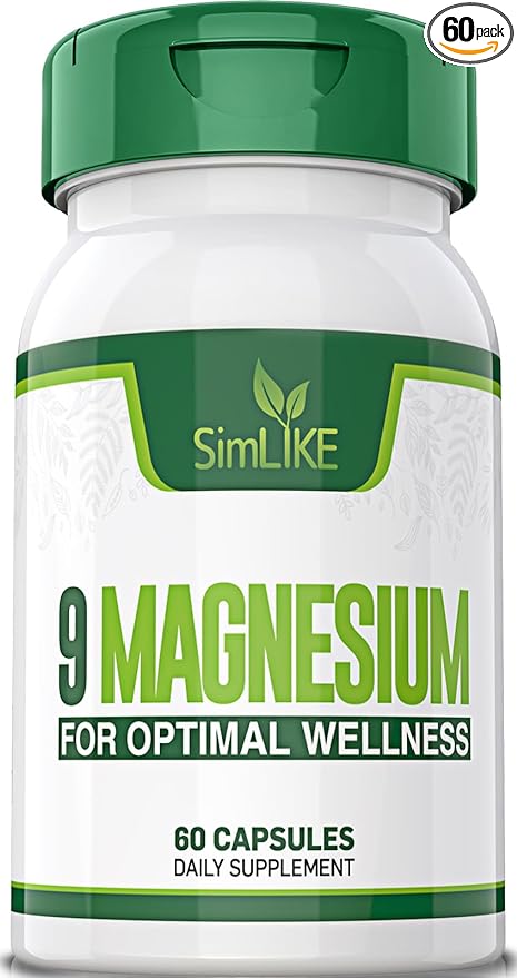 Magnesium Supplement with 9 Forms of High Absorption Magnesium Glycinate, L-threonate, Citrate, Malate and More for Muscle, Brain Support, Non-GMO, Gluten & Soy Free, 60 Capsules