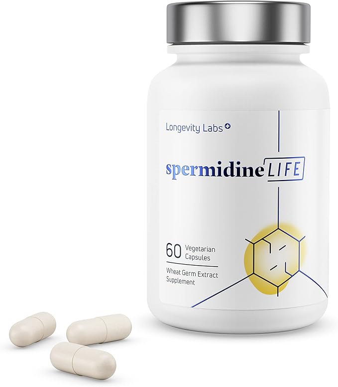 LONGEVITY LABS + spermidineLIFE Natural Supplement, Non-Synthetic Plant-Based Wheat Germ Extract with High Spermidine & Zinc for Cell Renewal, Vegan, for Women & Men, 60 Capsules