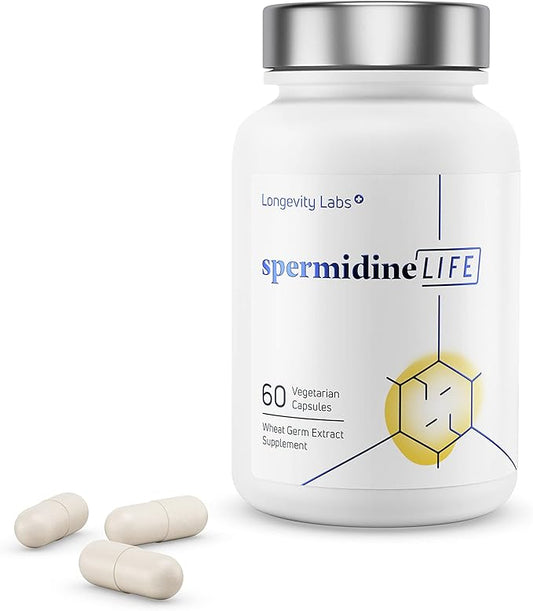 LONGEVITY LABS + spermidineLIFE Natural Supplement, Non-Synthetic Plant-Based Wheat Germ Extract with High Spermidine & Zinc for Cell Renewal, Vegan, for Women & Men, 60 Capsules