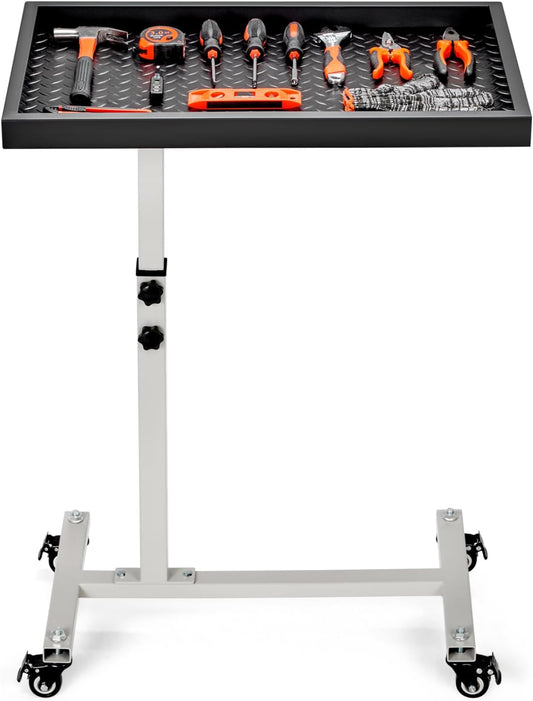 Adjustable Work Table with Wheels, Mechanic Rolling Tool Tray Table for Garage Repair Shops DIY, 220LBS Capacity Mobile Heavy Duty Steel Tool Cart (Gray)