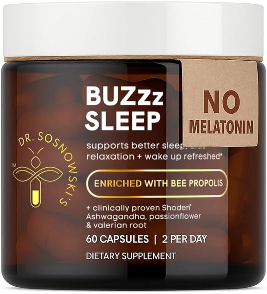 Dr Sosnowski's BUZzz Sleep Night Complex+ with Bee Propolis Triple Action Sleep Formula for Calmer Nights and Refreshing Mornings, Vegetable Capsules, 60ct