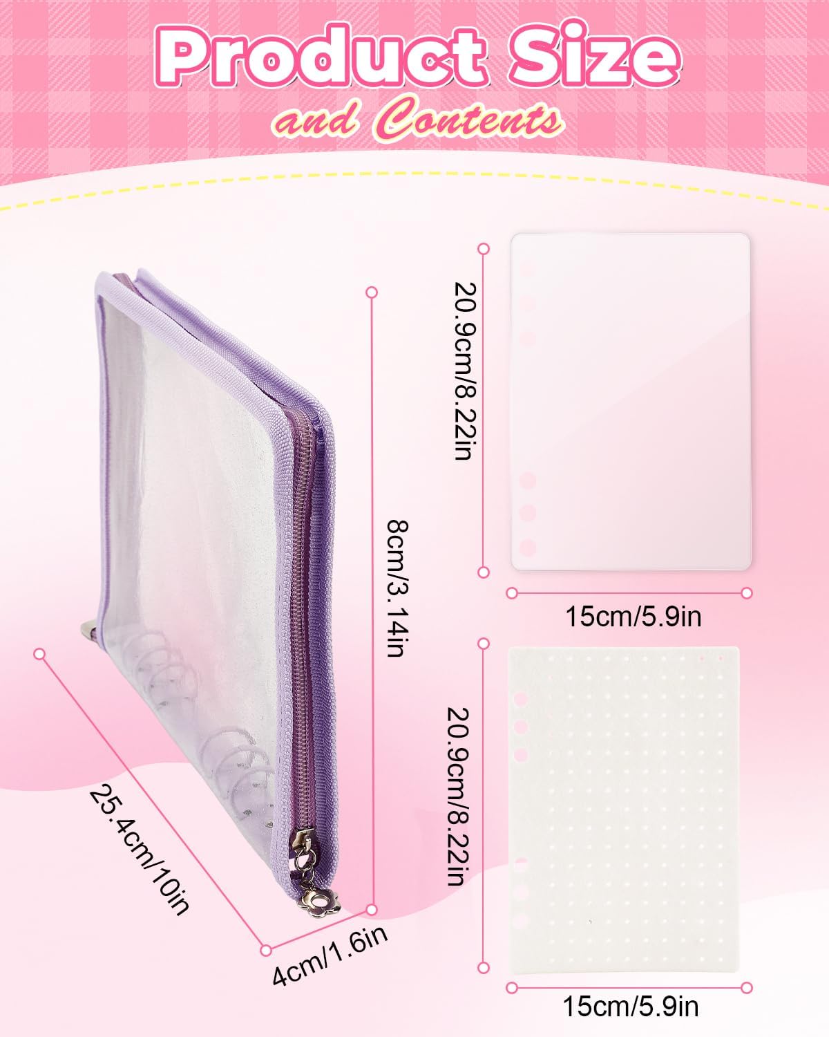 UCEC Enamel Pin Display Book & 50 PCS Pin Backs, A5 Album Pin Collection Binder for Brooch Pins, Purple 6-Page Zippered Pinfolio Trading Organizer, Enamel Pin Storage Display Book, Collectors Album