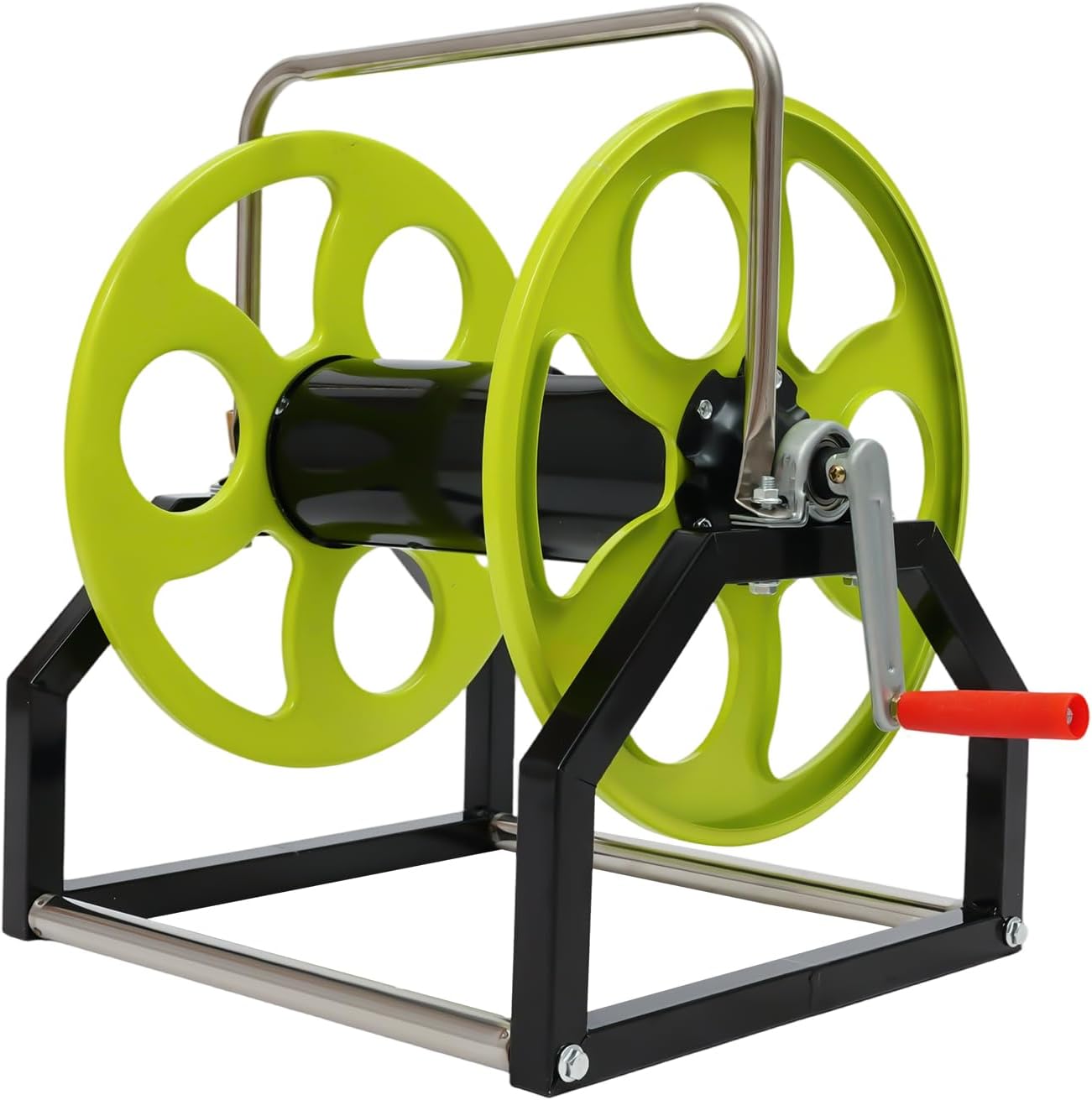 Heavy Duty Garden Hose Reel Cart, 328FT Capacity for 0.55-Inch Hose | Floor Standing Metal Water Hose Reel with Easy-Wind Crank Handle (Hose Not Included)