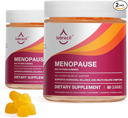 Lubracil Menopause Gummies for Women, Perimenopause Supplements with Black Cohosh & Ashwagandha, Hot Flashes, Night Sweats, Hormonal Balance, 180 Gummies (Pack of 2)