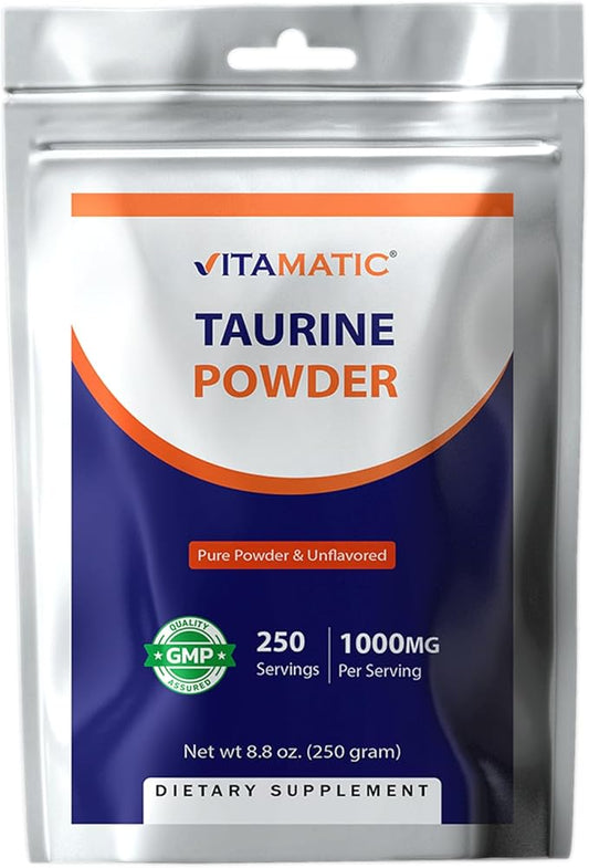 Vitamatic Pure Taurine 1000mg 250 Servings - Non-GMO, Gluten Free