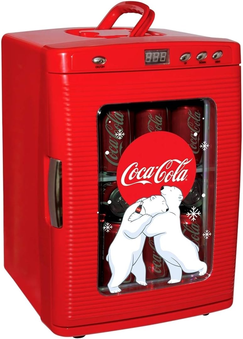 Coca Cola Mini Fridge - Refrigerator for Bedroom Office, Portable Table Top Beverage Cooler, 12V 110V Refrigerador For Drinks, Soda, Wines, Use In Car, Outdoor, Patio, 28 Can