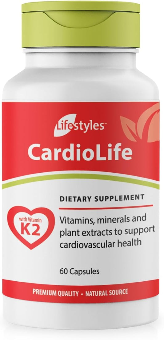 Lifestyles CardioLife Supplement - Herbal Heart Health Support with Vitamin K2 (MK7), Folic Acid, Beetroot, Cayenne Extract & More – Made in Canada – 60 Capsules (1)