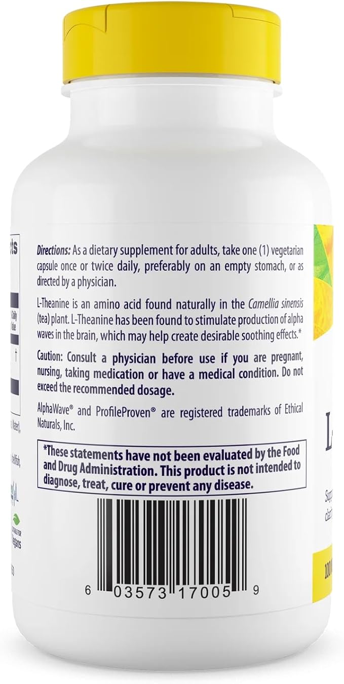 Healthy Origins L-Theanine 100 mg (AlphaWave, Supports Relaxation Without Drowsiness, Brain Support, Non-GMO, Gluten Free), 180 Veggie Caps