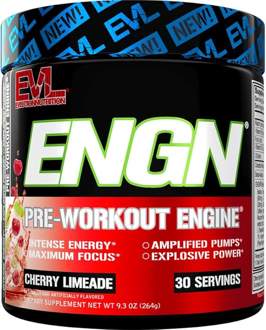 EVL Intense Pre Workout with Creatine - ENGN Energizing Pre Workout for Men Powder Drink for Lasting Energy Focus and Recovery - with Beta Alanine Caffeine and L Theanine - Cherry Limeade
