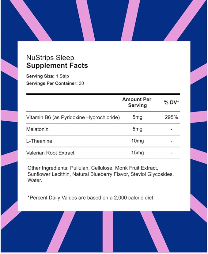 Fast-Dissolving Sleep Strips with 5mg Melatonin, Valerian Root, L-Theanine & Vitamin B6 – Natural Sleep Aid, Vegan, Non-GMO, Gluten Free – Fall Asleep Fast, Wake Up Refreshed – 30 Strips
