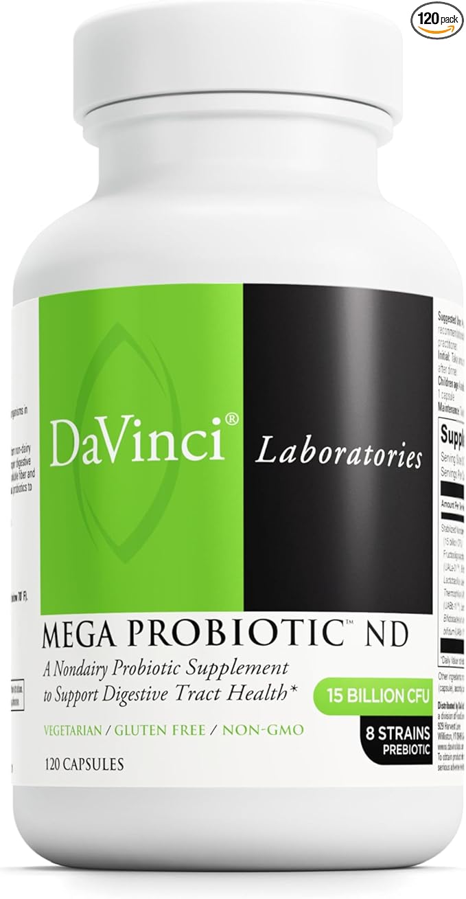 DAVINCI Labs Mega Probiotic ND - Non-Dairy Probiotic Supplement Supports Gut, Digestive & Brain Health* - Gut Health Support Supplement with Non-Dairy Complex* - 120 Vegetarian Caps