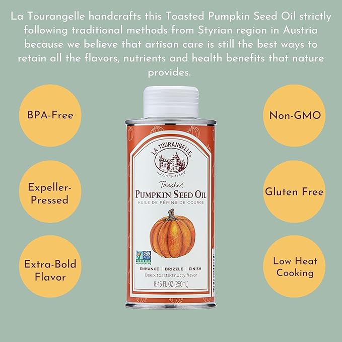 La Tourangelle, Toasted Pumpkin Seed Oil, Great for Cooking, Salad Dressings, Pastas, and Spreads, Health and Beauty Oil, 8.45 Fl Oz