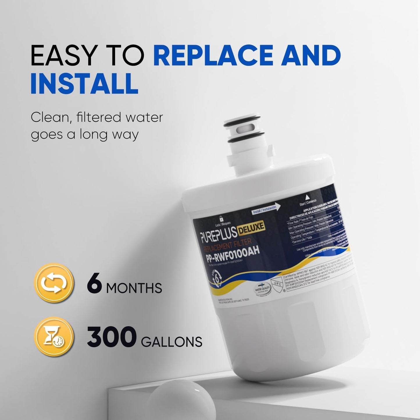 PUREPLUS NSF/ANSI 401, 53, 42 & NSF P473 Certified Replacement for LG LT500P, ADQ72910901, GEN11042FR-08, Kenmore 9890, 469890, HDX FML-1, ADQ72910907 Refrigerator Water Filter, 2Pack
