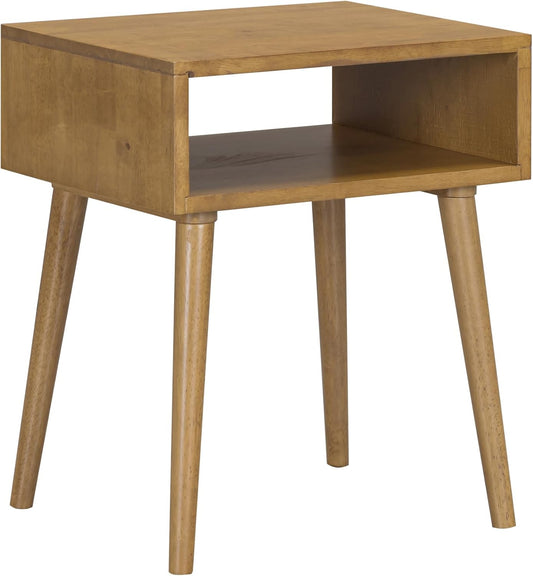 NTC Zoe Solid Wood Nightstand, Mid Century Modern Side Table Bedroom, Bedside Furniture, Night Stand, End Table, Easy Assembly - Teak Look