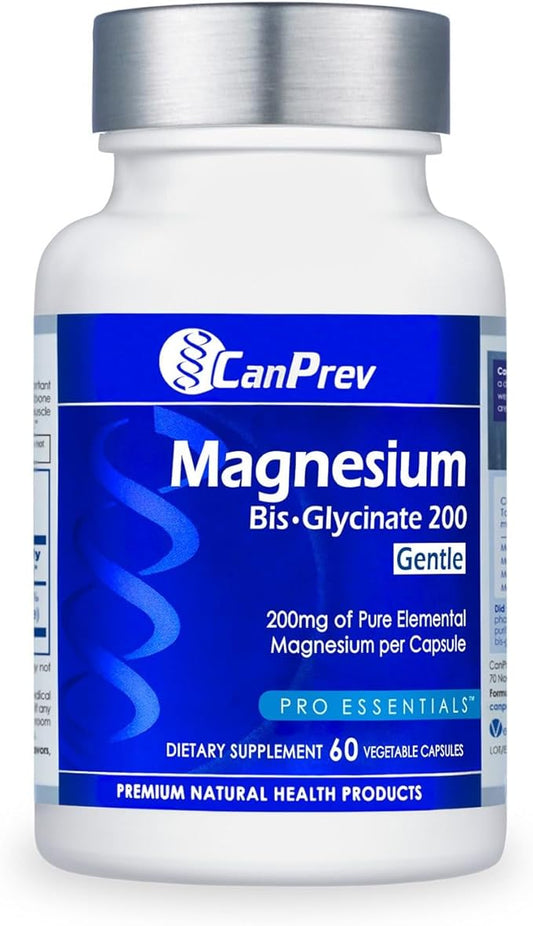 CanPrev Magnesium BisGlycinate 200mg Gentle 60 Veg Caps, 60-Day Supply, Chelated Magnesium Supplement for Bone & Muscle Support, Easy to Digest, Promote Relaxation & Comfort, Vegan, Non-GMO, No Sugar