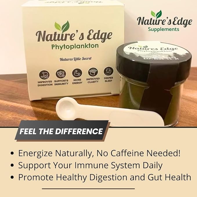 Natures Edge Pure Marine Phytoplankton Powder - Supports Energy, Immune Health, Digestion - Essential Vitamins, Minerals, Omega-3 Greens Powders - Superfood Powder's Healthy Sleep, Gut Health - 10.5g