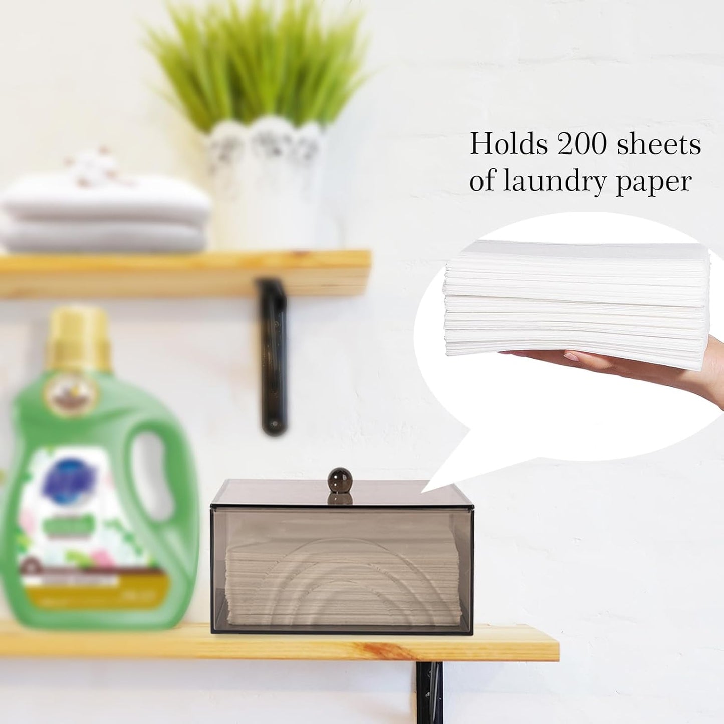 zoocatia Laundry Dryer Sheet Holder Clear Detergent Pods Container Dryer Balls Dispenser with Lid, Acrylic Plastic Storage Box for Laundry Room, Grey