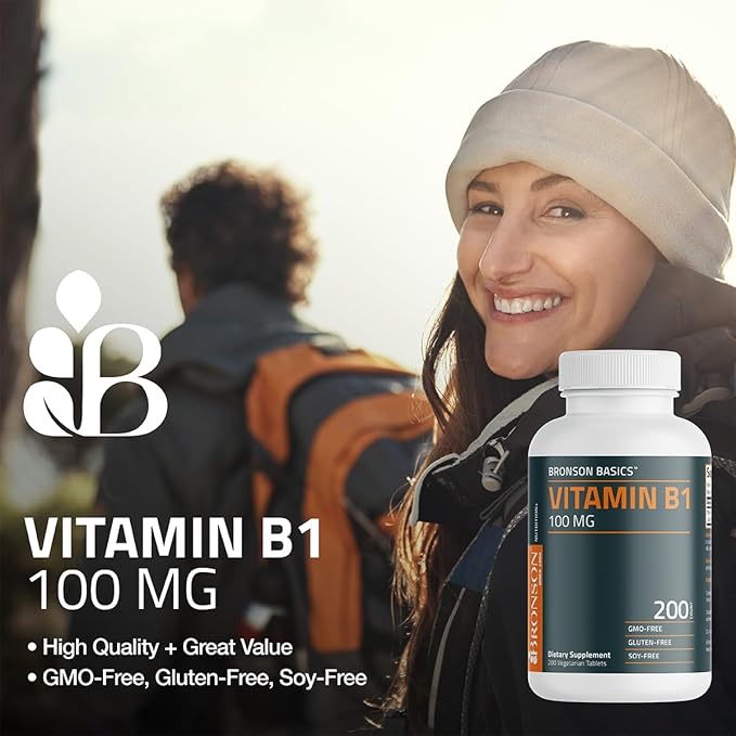 Bronson Vitamin B1 100mg, Non-GMO, 200 Vegetarian Tablets