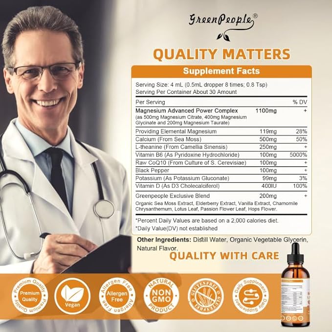 Magnesium Glycinate Liquid Drop - 17-in-1 4Fl. Oz Triple Magnesium Complex Supplement with Glycinate 400mg & Citrate 500mg Taurate/L-Theanine for Calm Mood/Muscle/Sleep,Pineapple Flavor