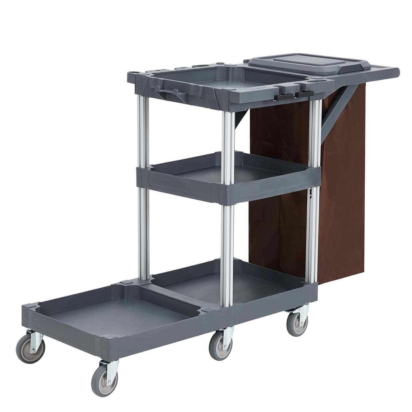 Commercial Traditional Janitorial 3-Shelf Cleaning Cart on Wheels with Cover and Vinyl Bag, Custodial Cart, Housekeeping Carts for Hotels, Stores, Schools, and Business