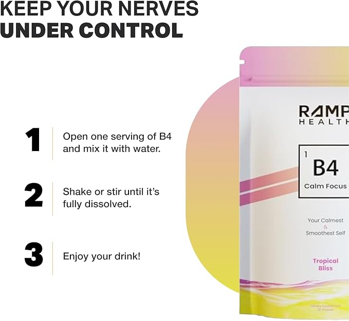 B4 - Supplement - Available in 6 Flavors - L-Theanine, Lemon Balm Extract, and More - 10 Count (10 Packets, Tropical Bliss)
