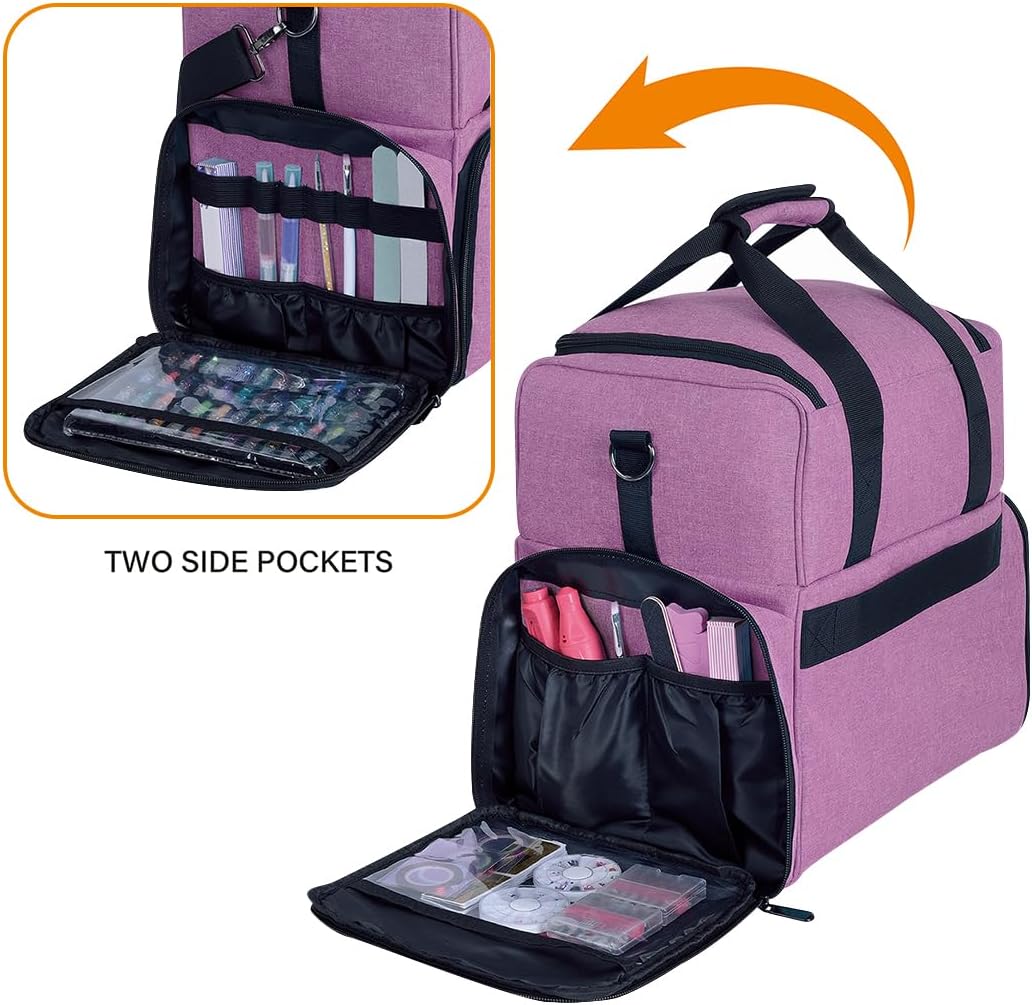 Large Makeup Cosmetic Bag with 3 Removable Case and 2 Removable Dividers Double Layer Travel Storage Organizer, Makeup Brushes Storage Section Purple