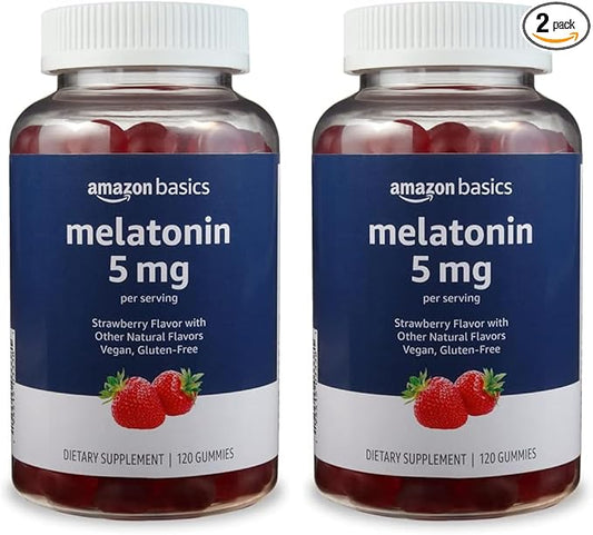 Amazon Basics Melatonin 5mg, 120 Gummies (2 per Serving), Strawberry (Previously Solimo) (Pack of 2)