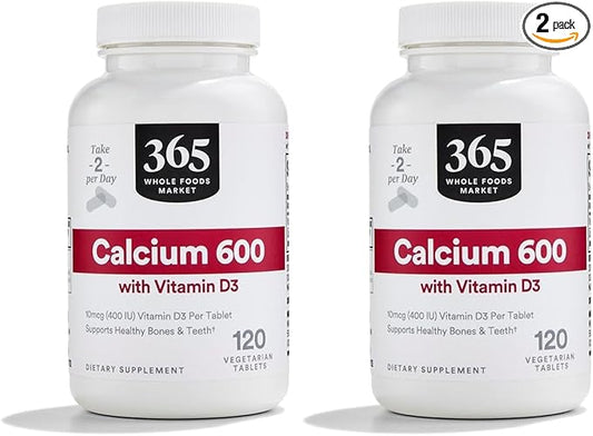 365 by Whole Foods Market Calcium with Vitamin D3 Tablets, 120 Count (Pack of 2)