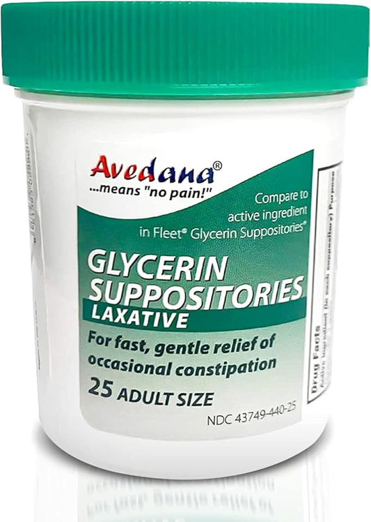 Glycerin Suppositories – 25 Adult Size Laxative Suppositories for Men and Women – Fast and Gentle Relief Suppositories for Constipation – Comfortable Shape Adult Suppository