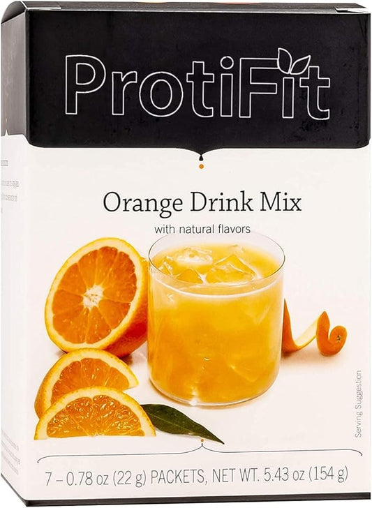 High Protein Fruit Flavored Powder Drink Mix, 15g Protein, Low Calorie, Sugar Free, Ideal Protein Compatible, 7 Servings Per Box (Orange)