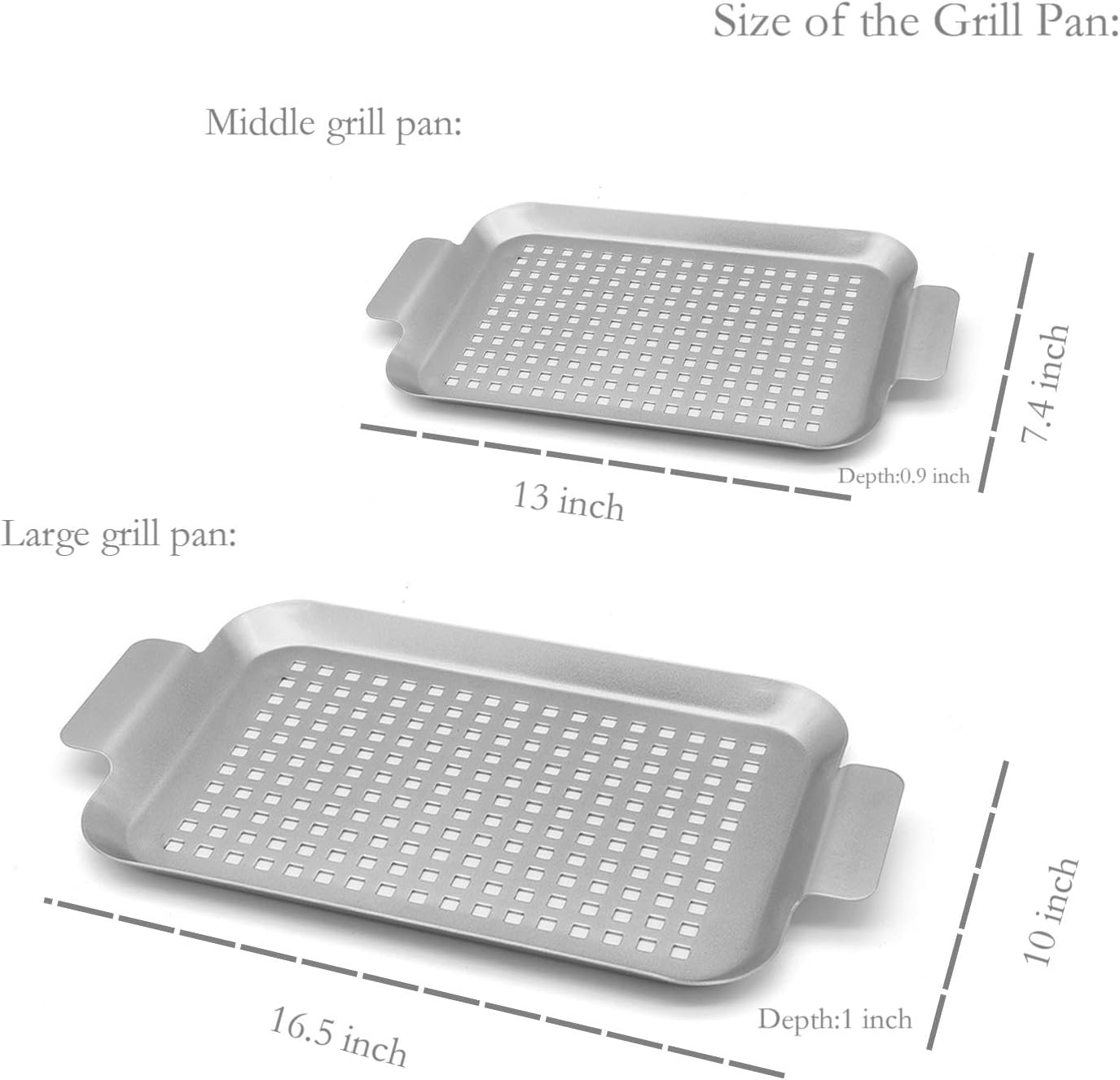 Grill Topper Non-Stick Stainless Steel BBQ Tray with Holes Outdoor Grilling Pans for Meat Vegetables Set of 2 (16.5" x10" and 13"x7.4")