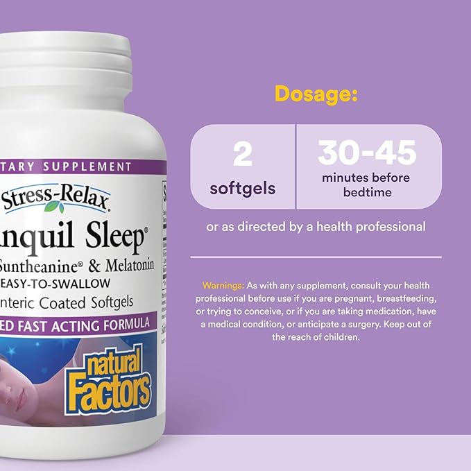 Stress-Relax Tranquil Sleep by Natural Factors, Sleep Aid with Suntheanine L-Theanine, 5-HTP, Melatonin, 45 Softgels