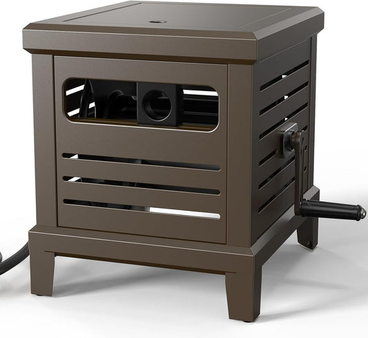 Hose Reel, Heavy Duty Metal Deck Box Hideaway Holds 125 ft x 5/8" Hose, Garden Hose Reel with Never-Leak System, Manual Crank Handle, Hose Guide, Ideal for Yards, Patios, and Garden Sheds