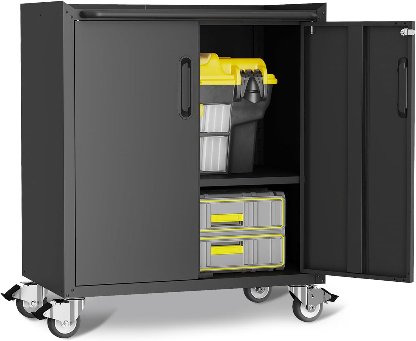 Rolling Tool Cabinet with Wheels, Tool Cabinets with 2 Door for Garage, Tool Room, Assembly Required(Black)