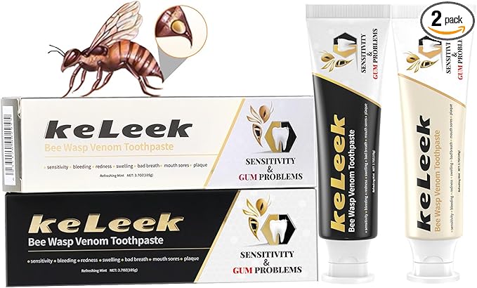 2PCS Bee Wasp Venom Multi-Peptides Toothpaste for Bleeding Gums,Gingivitis Treatment Repair,Sensitive Teeth,Mouth Sores,Plaque - 3.7 OZ(2 Pack)
