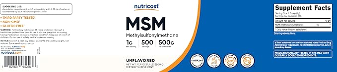 Nutricost Pure MSM Powder 500 Grams (Methylsulfonylmethane)