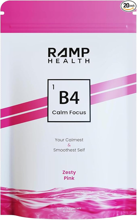 B4 - Supplement - Available in 6 Flavors - L-Theanine, Lemon Balm Extract, and More - 20 Count (20 Packets, Zesty Pink)