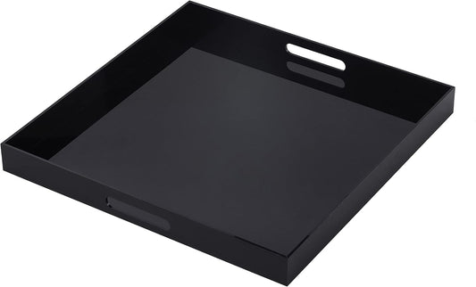Black Oversize Acrylic Serving Tray with Handles 19x19 Inch -Spill Proof- Decorative Trays Countertop Organizer for Ottoman,Nightstand, Sidetable, Butler (19x19 Inch, Black)