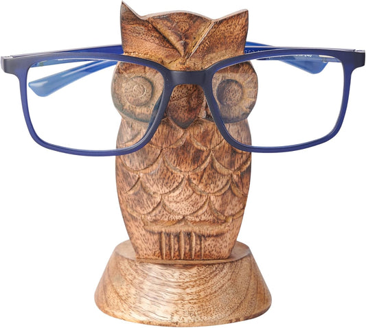 Stocking Stuffers Wooden Owl Glasses Holder Night Stand Reading Eyeglass Retainer White Elephant Gifts for Adults Women Men Him Her Mom Dad Car Christmas Gifts